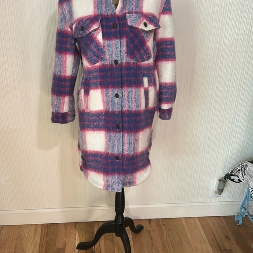 Blank NYC Pink and White Plaid Teddy Jacket